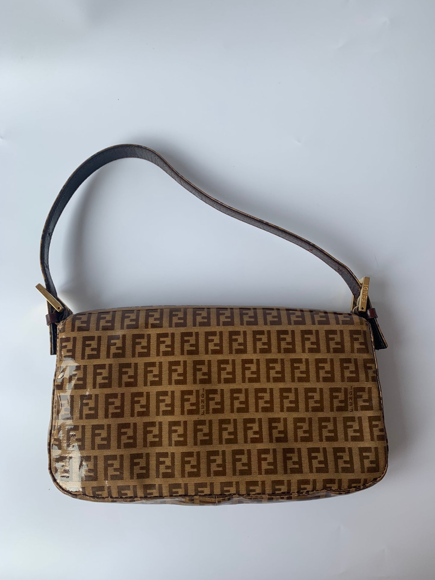 FENDI Baguette Zucchini Print Patent Leather