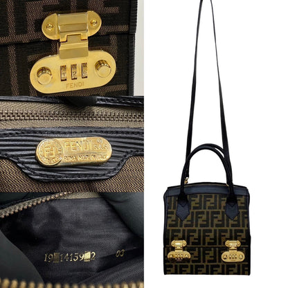 FENDI Shoulder Bag Leather, Canvas black Zucca Women
