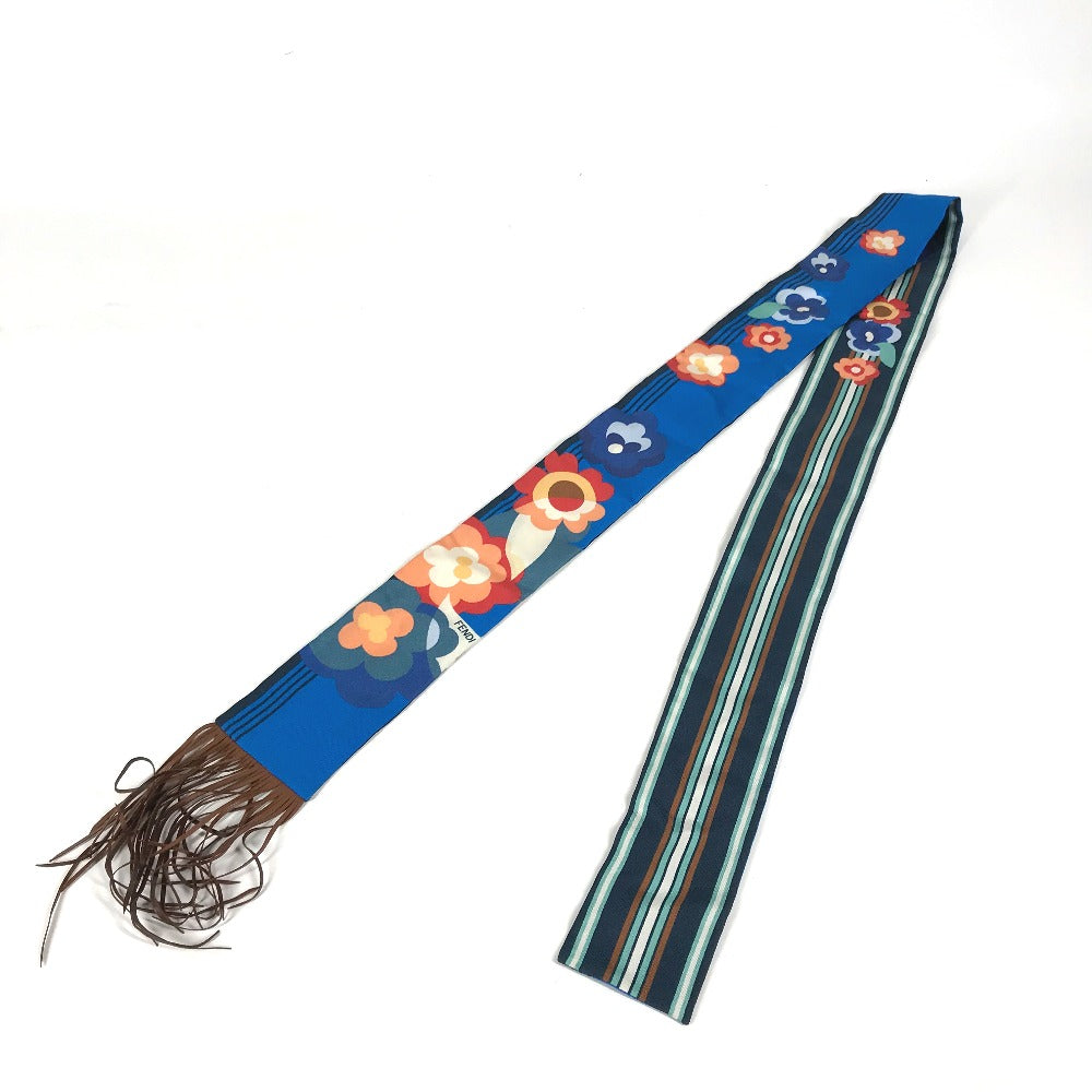 FENDI scarf FXT111 silk blue Lappy Fringe Women