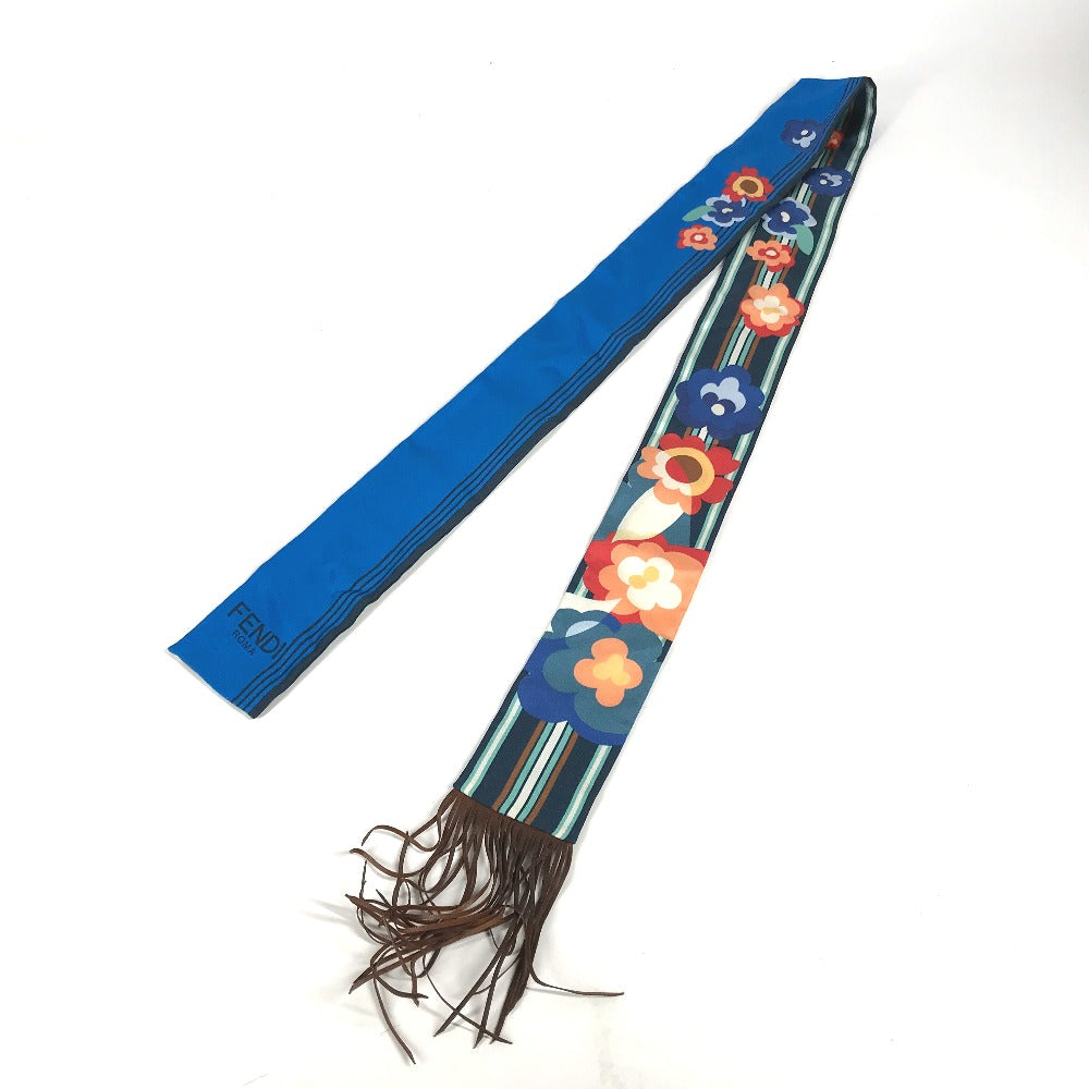 FENDI scarf FXT111 silk blue Lappy Fringe Women