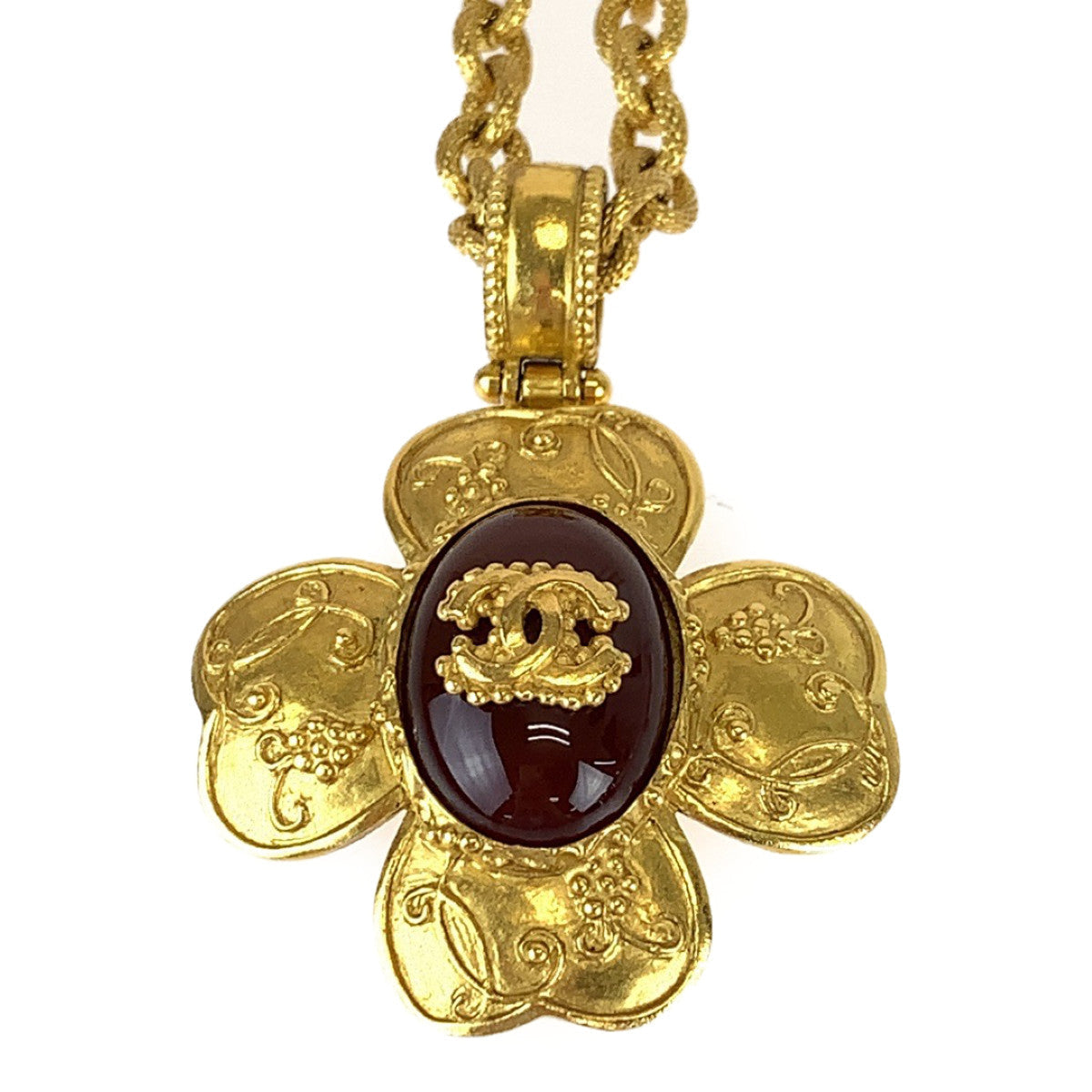 CHANEL Necklace plating Gold Wine Red Gripoa COCO Mark Stone