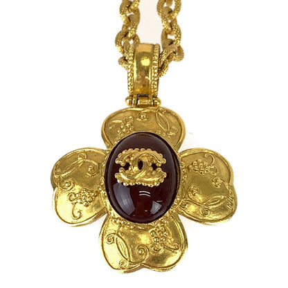 CHANEL Necklace plating Gold Wine Red Gripoa COCO Mark Stone