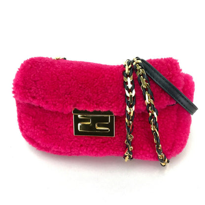 FENDI Shoulder Bag 8M0315 Mouton Fusha pink Mini baguette Women