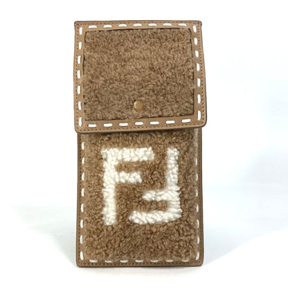 FENDI Pouch 7AS047 Fur, Leather beige Smartphone case phone pouch