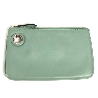 FENDI Pouch 8BS007 leather green Coin case Wallet Clutch Small Women