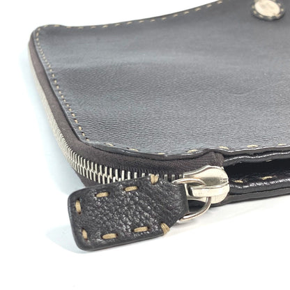 FENDI Clutch bag leather Dark brown bag pouch Celeria mens