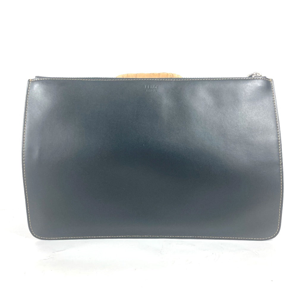 FENDI Clutch bag 7N0078 leather black Pouch Zucca logo mens
