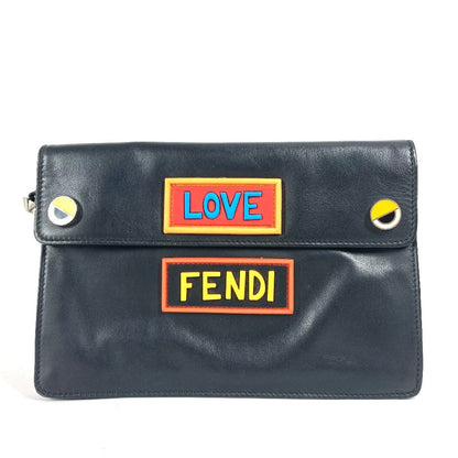 FENDI Clutch bag leather black logo LOVE unisex(Unisex)