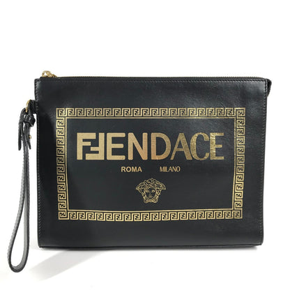 FENDI Clutch bag leather black Versace VERSACE collaboration FENDACE logo FENDACE Women(Unisex)