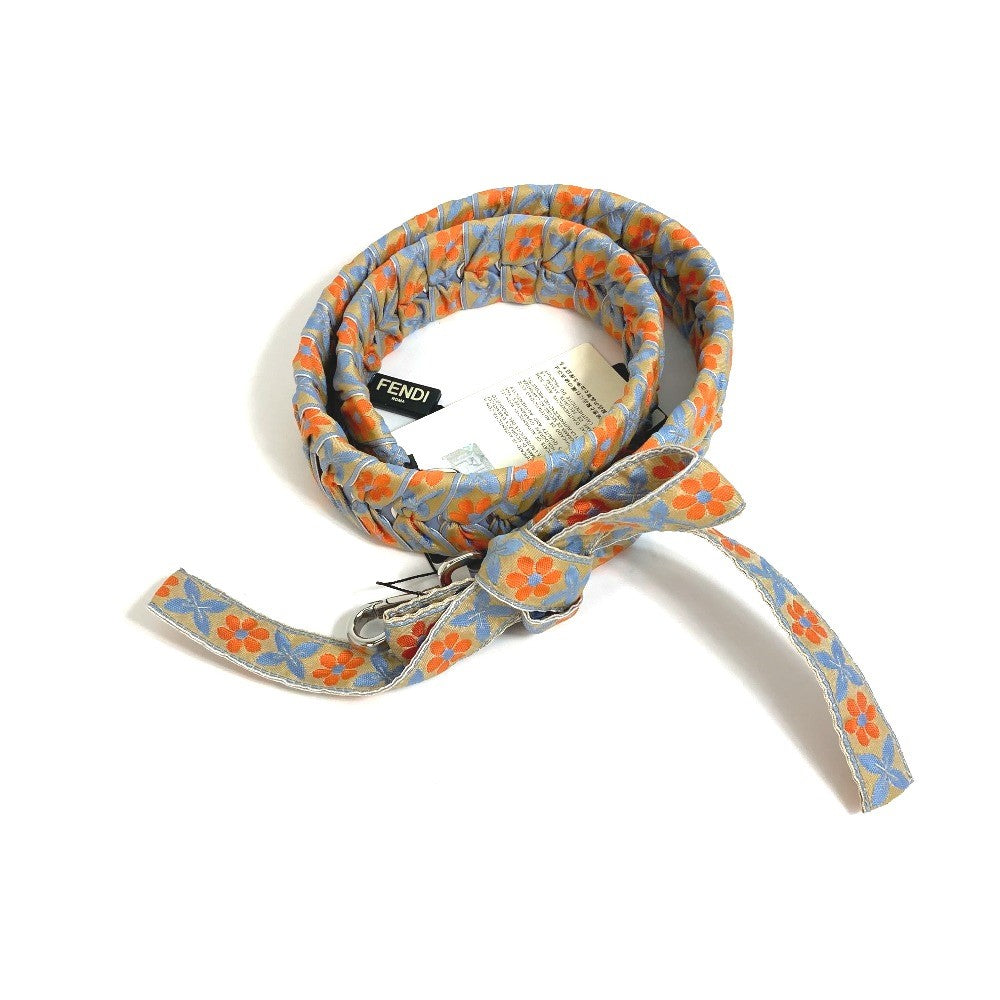 FENDI Shoulder strap 8AV077 Leather, Canvas Blue x orange flour ribbon floral flower Women