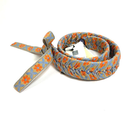FENDI Shoulder strap 8AV077 Leather, Canvas Blue x orange flour ribbon floral flower Women