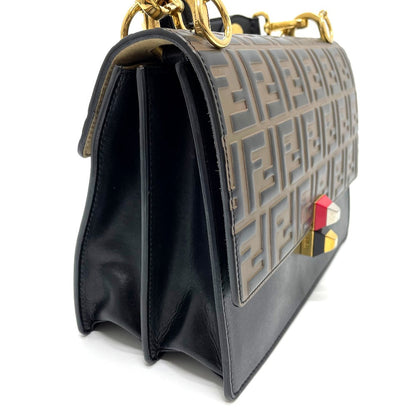 FENDI Handbag 8BT283 leather Brown x black FF Zucca Canai Women