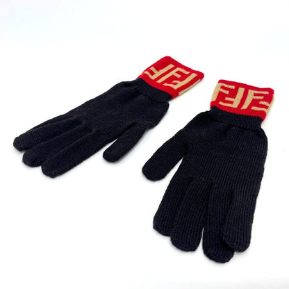 FENDI Glove wool Brown typex red Zucca Glove Women 8