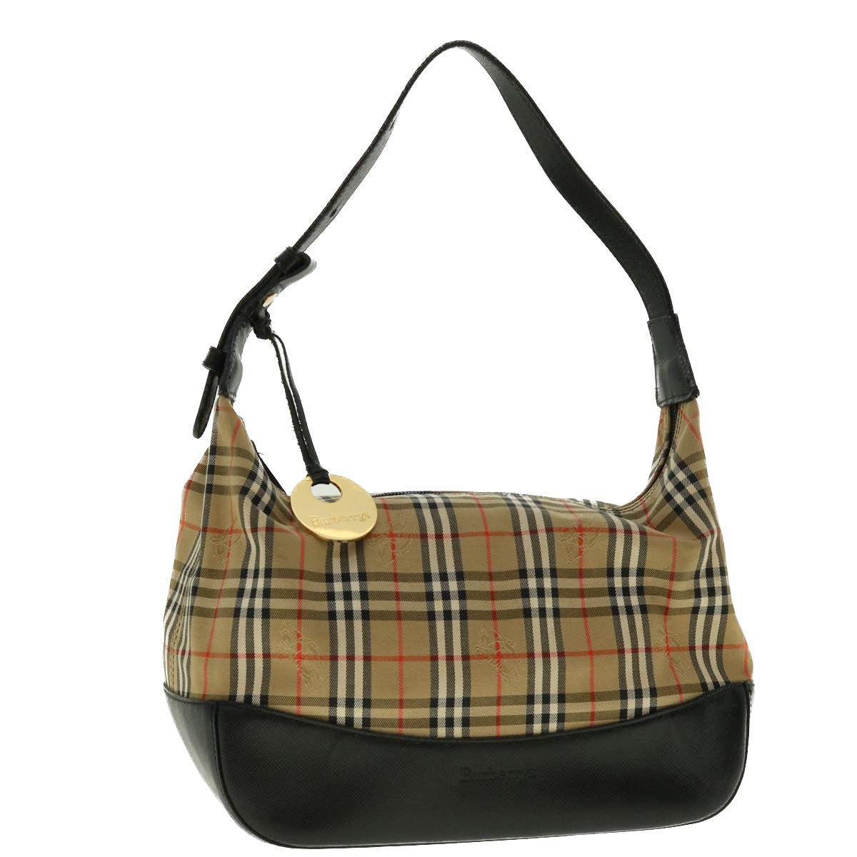 Luxury BurberrySs Nova Check Hand Bag Nylon Leather Beige Auth 40354