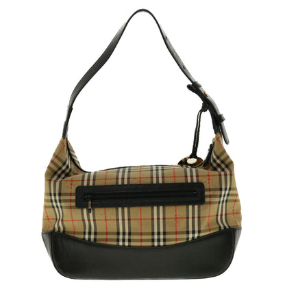 Luxury BurberrySs Nova Check Hand Bag Nylon Leather Beige Auth 40354