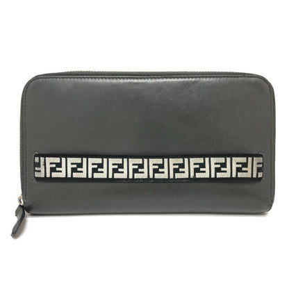 FENDI Long Wallet Purse 7M0276 leather gray Zucca Pattern Travel Wallet