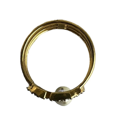 Dior Ring Metal, Rhinestone gold Ring Rhinestone Pearl Women M