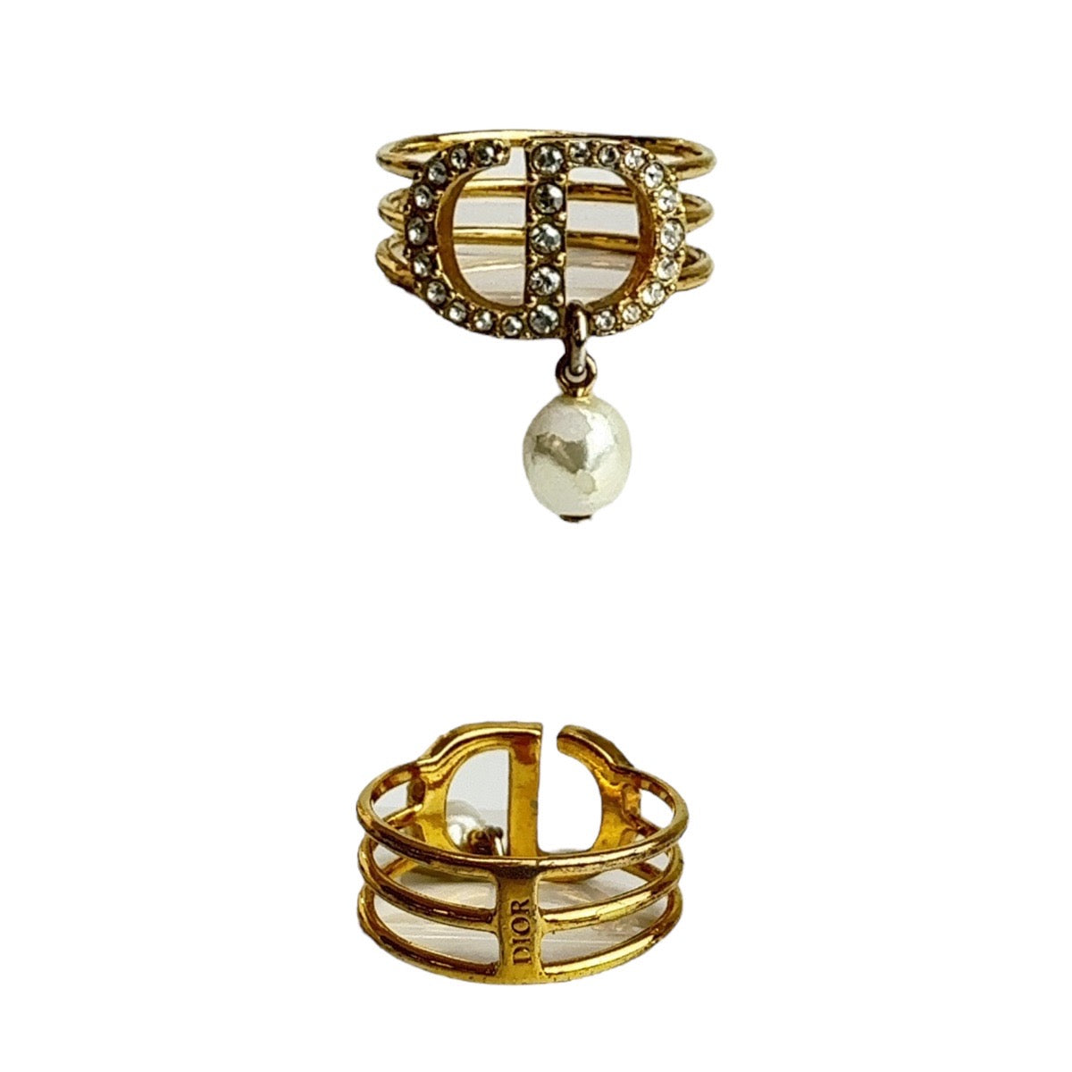 Dior Ring Metal, Rhinestone gold Ring Rhinestone Pearl Women M