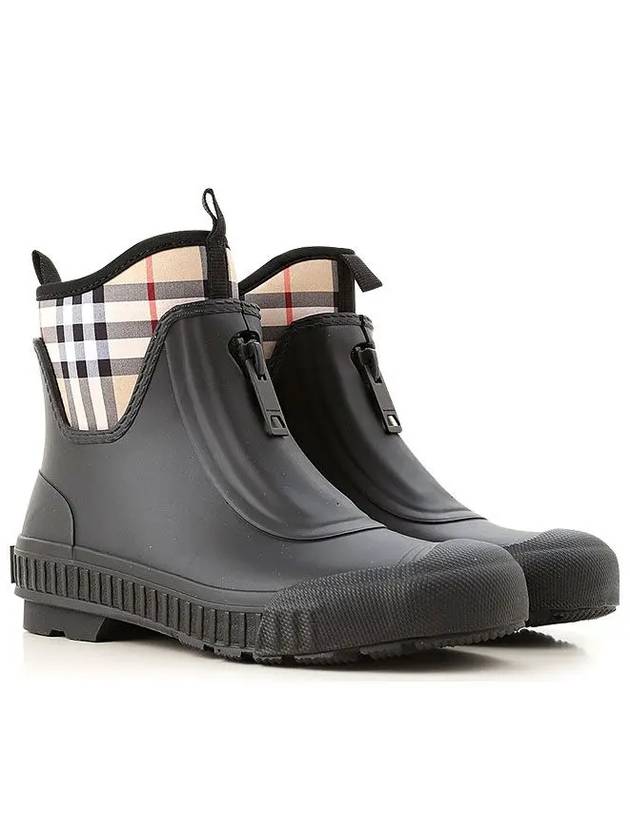 Luxury Burberry Vintage Check Neoprene Rubber Rain Boots Black Archive Beige