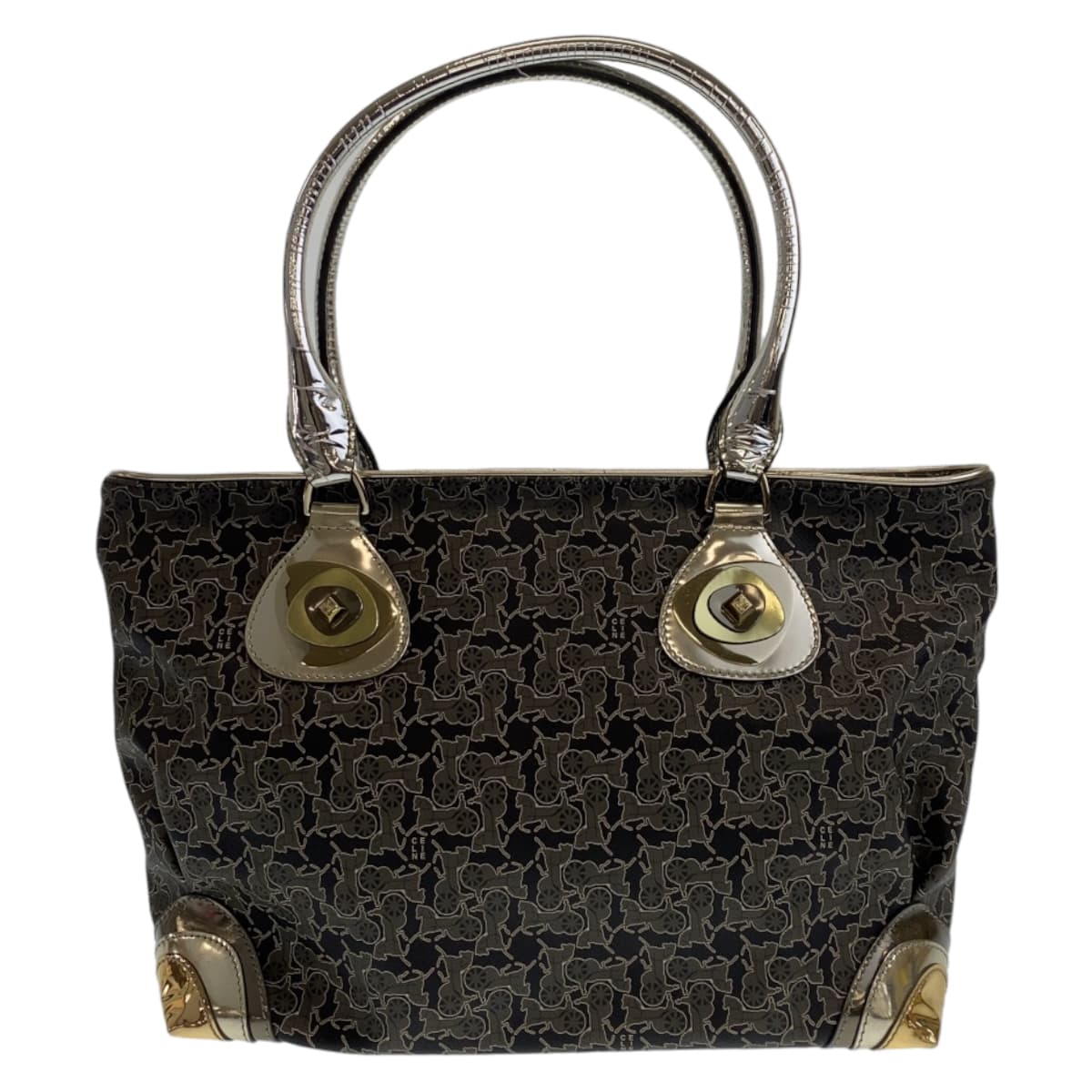 CELINE Tote Bag PVC Grey Multicolor SilverMetal Tote Bag Shoulder Bag Handbag Sulky Carriage Pattern Women