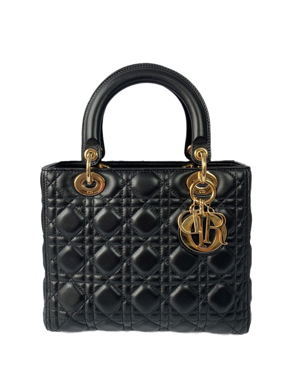 Lady Dior Medium Black Cannage Lambskin Leather Gold Hardware