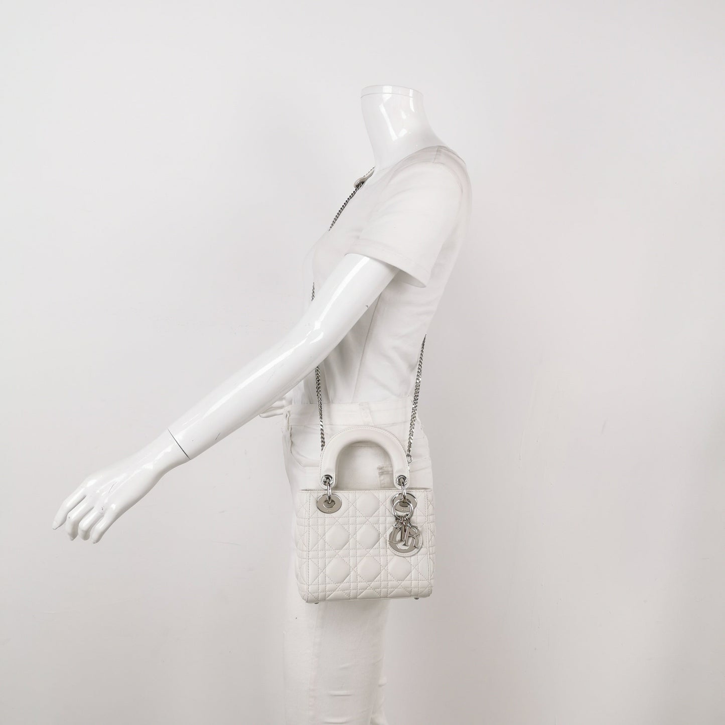 Lady Dior Mini White Lambskin Leather Silver HW Chain Strap 2018