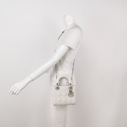 Lady Dior Mini White Lambskin Leather Silver HW Chain Strap 2018