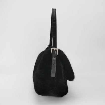 Fendi Mamma Baguette Black Faux Fur Shoulder Bag
