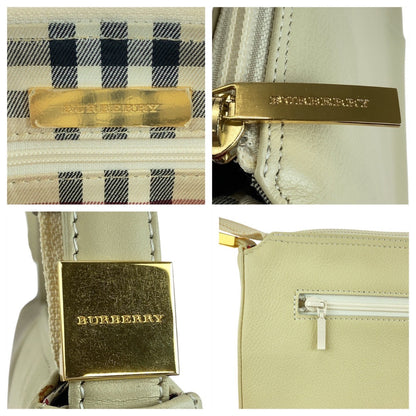 BURBERRY Handbag leather Off White Cream Gold Metal Handbag Shoulder Bag Medium Check Pattern Women