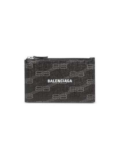 Luxury Balenciaga Trending 2025 BB Monogram Coated Canvas Coin Card Wallet Black