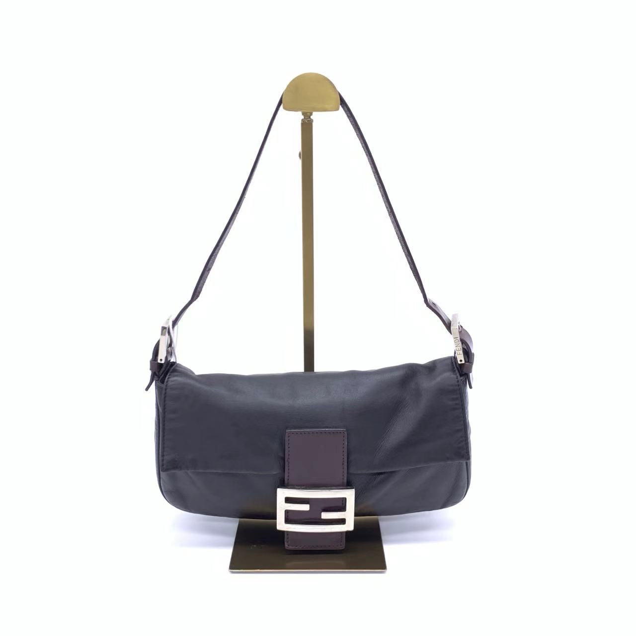 Fendi Baguette Black Lambskin Leather Shoulder Bag