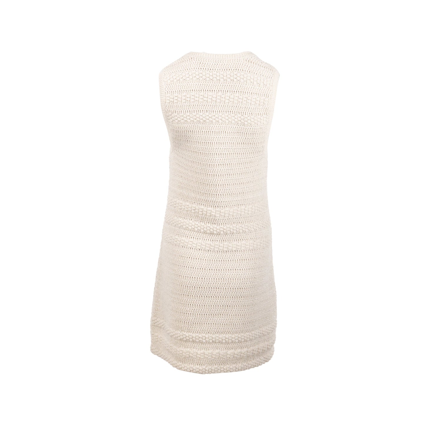 Chanel Size 36 21B Knit Sleeveless Mini Dress Wool Ecru / Silver