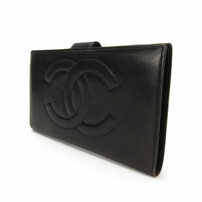 CHANEL Long Wallet Purse lambskin black COCO Mark