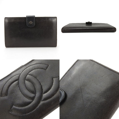 CHANEL Long Wallet Purse lambskin black COCO Mark