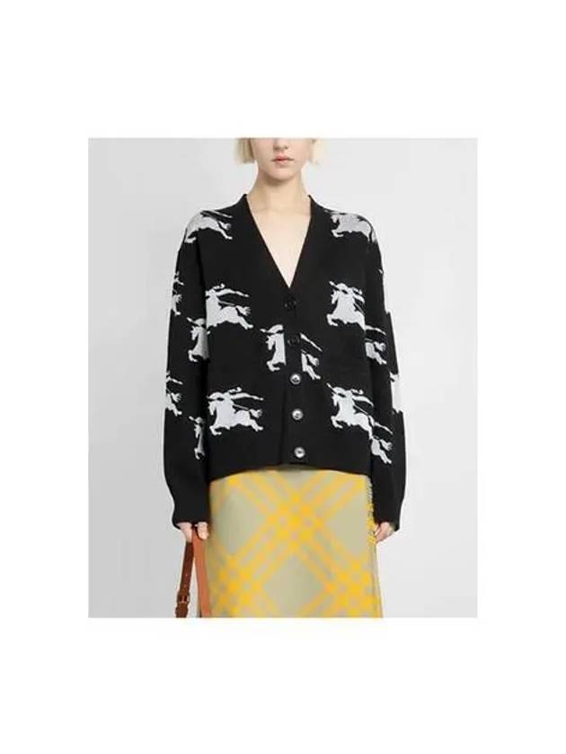 Luxury Burberry Cotton EKD Intarsia Knit Cardigan Black White