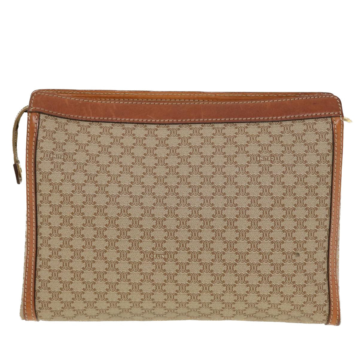 Luxury CELINE Macadam Canvas Clutch Bag PVC Leather Beige  41223