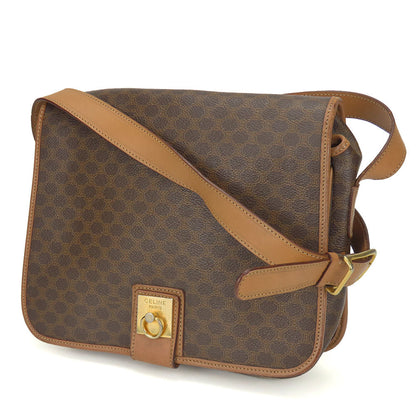 CELINE Shoulder Bag Leather, PVC Brown Macadam Women