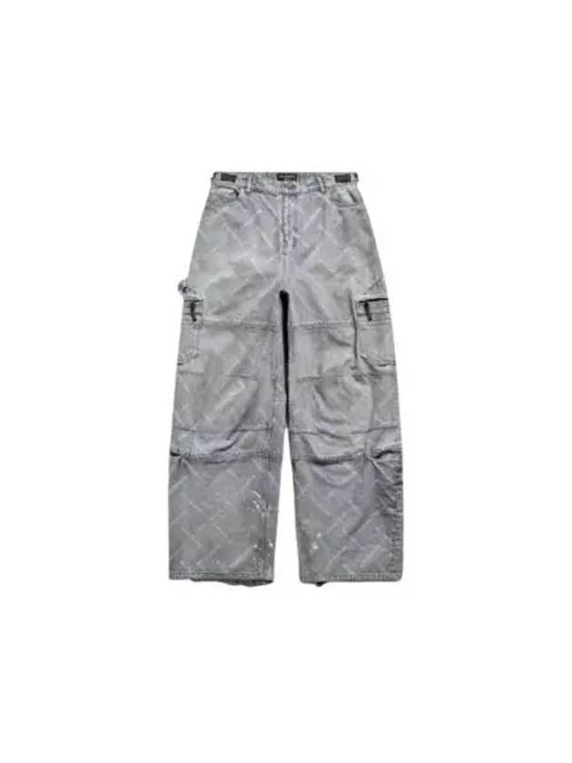 Luxury Balenciaga Trending 2025 Bal Diagonal Allover Cargo Wide Jeans Blue