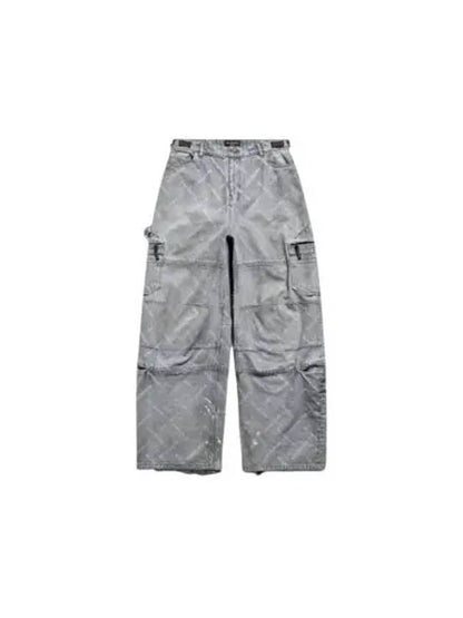 Luxury Balenciaga Trending 2025 Bal Diagonal Allover Cargo Wide Jeans Blue