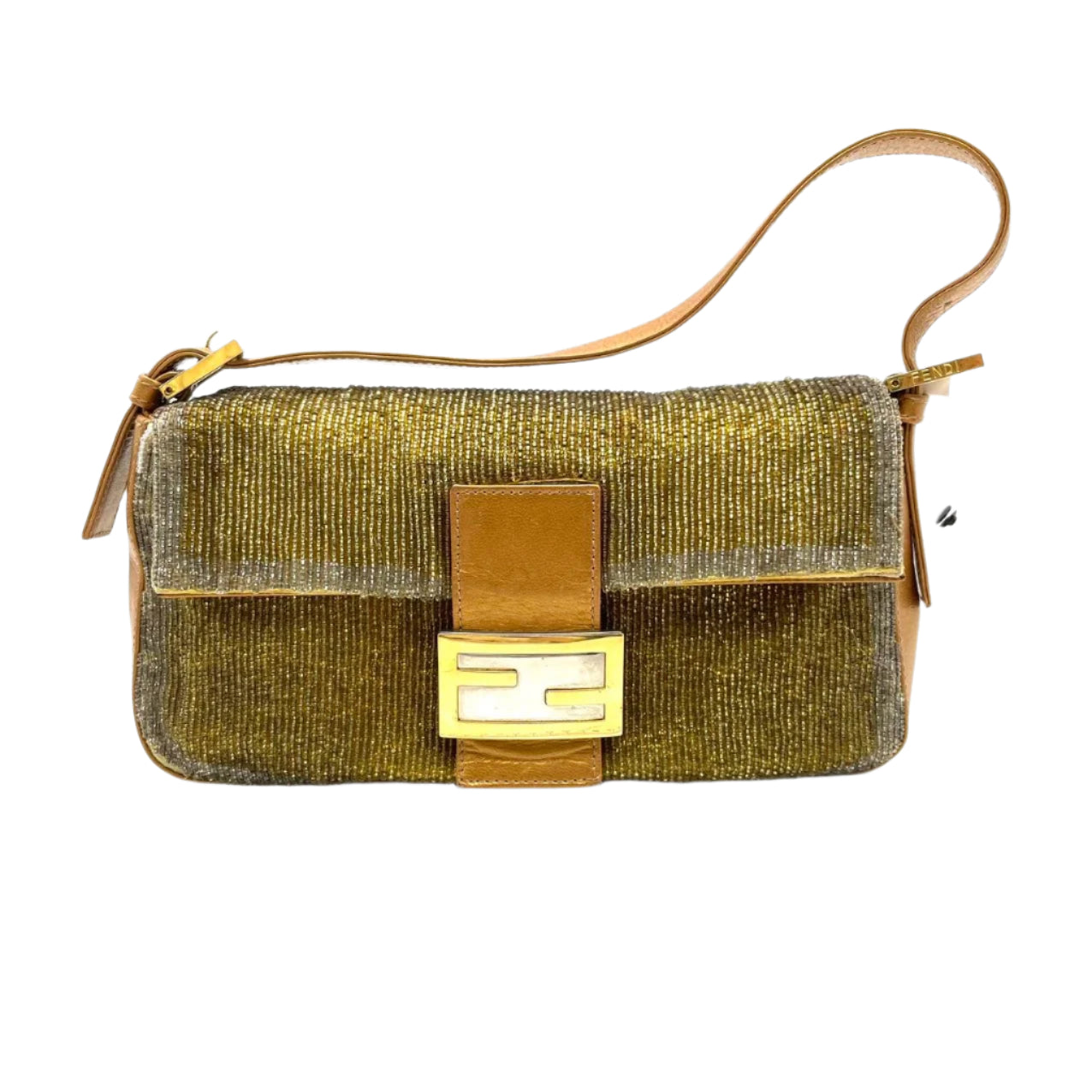 Fendi Baguette Vintage Gold beads and Gold Iridescent Leather