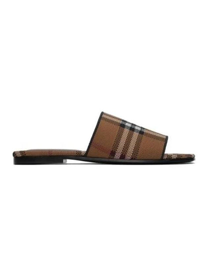 Luxury Burberry Check Quilted Cotton Leather Slippers Brown
