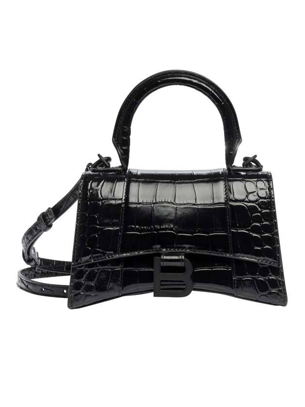 Luxury Balenciaga Trending 2025 Hourglass Crocodile Embossed Cross Bag Black