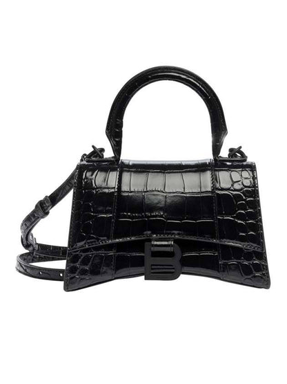 Luxury Balenciaga Trending 2025 Hourglass Crocodile Embossed Cross Bag Black