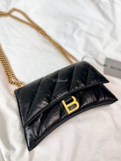 Luxury Balenciaga Trending 2025 Crush XS Chain Quilted Shoulder Bag Black