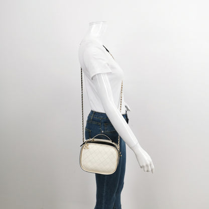 Chanel White and Black Small Crumpled Calfskin Vanity Case Crossbody Bag