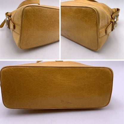 Luxury CELINE Yellow Mustard Crinkled Leather Tote Shoulder Bag