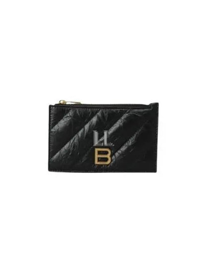 Luxury Balenciaga Trending 2025 Crush Quilted Leather Long Coin Card Wallet Black