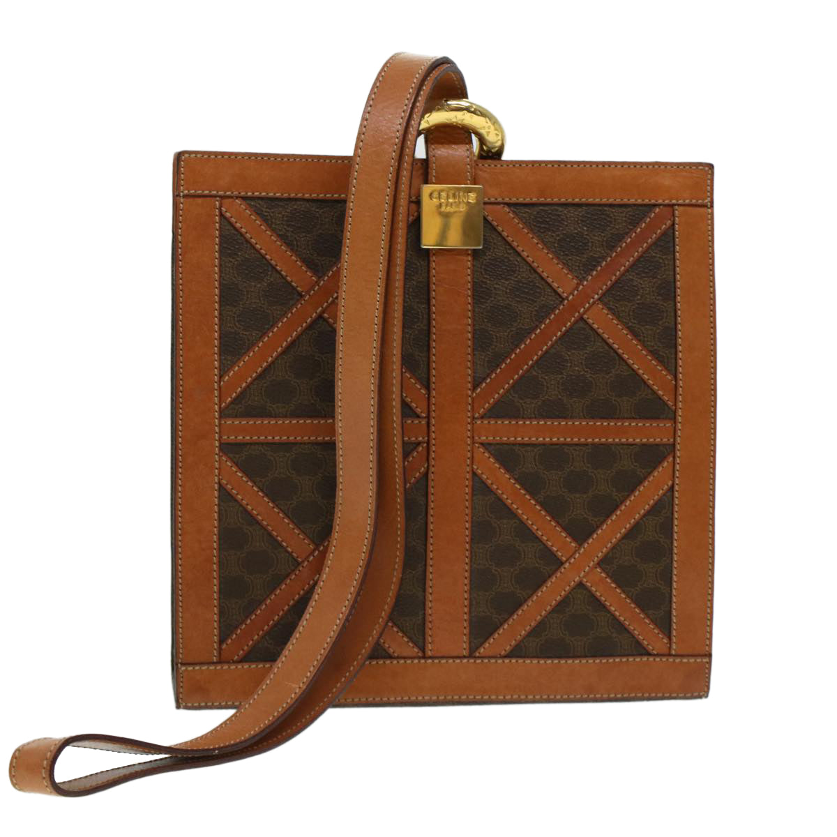 Luxury CELINE Macadam Canvas Shoulder Bag PVC Leather Brown  43112