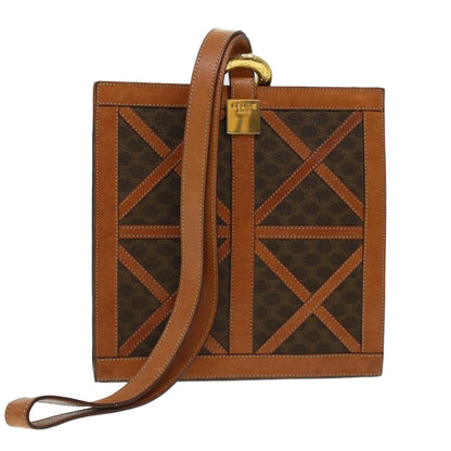 Luxury CELINE Macadam Canvas Shoulder Bag PVC Leather Brown  43112