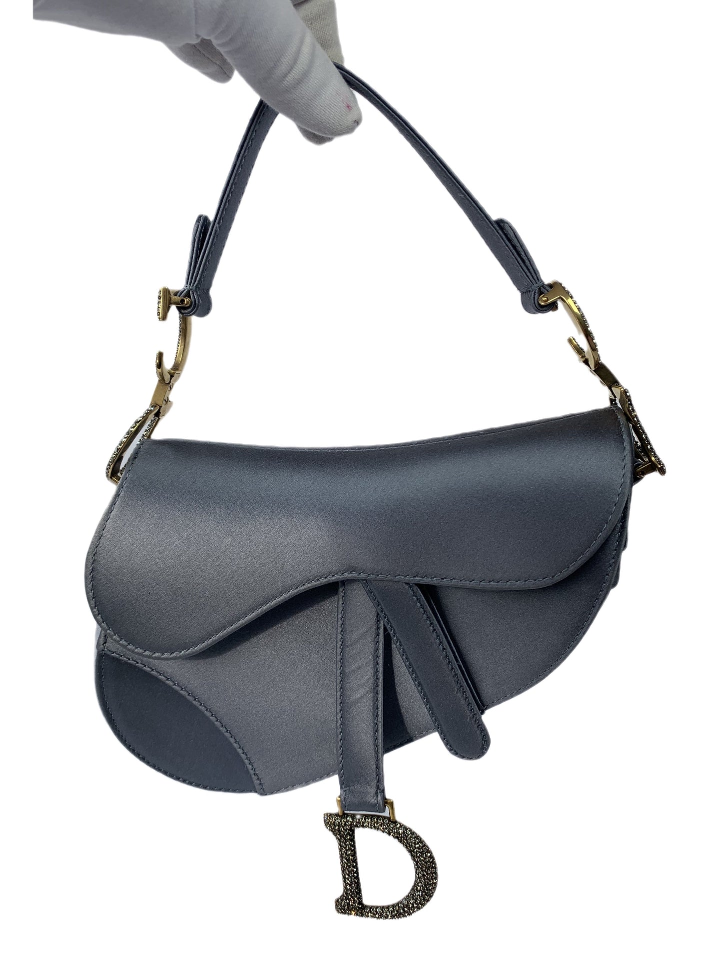Dior Saddle Mini Silk Greyish Blue with crystals